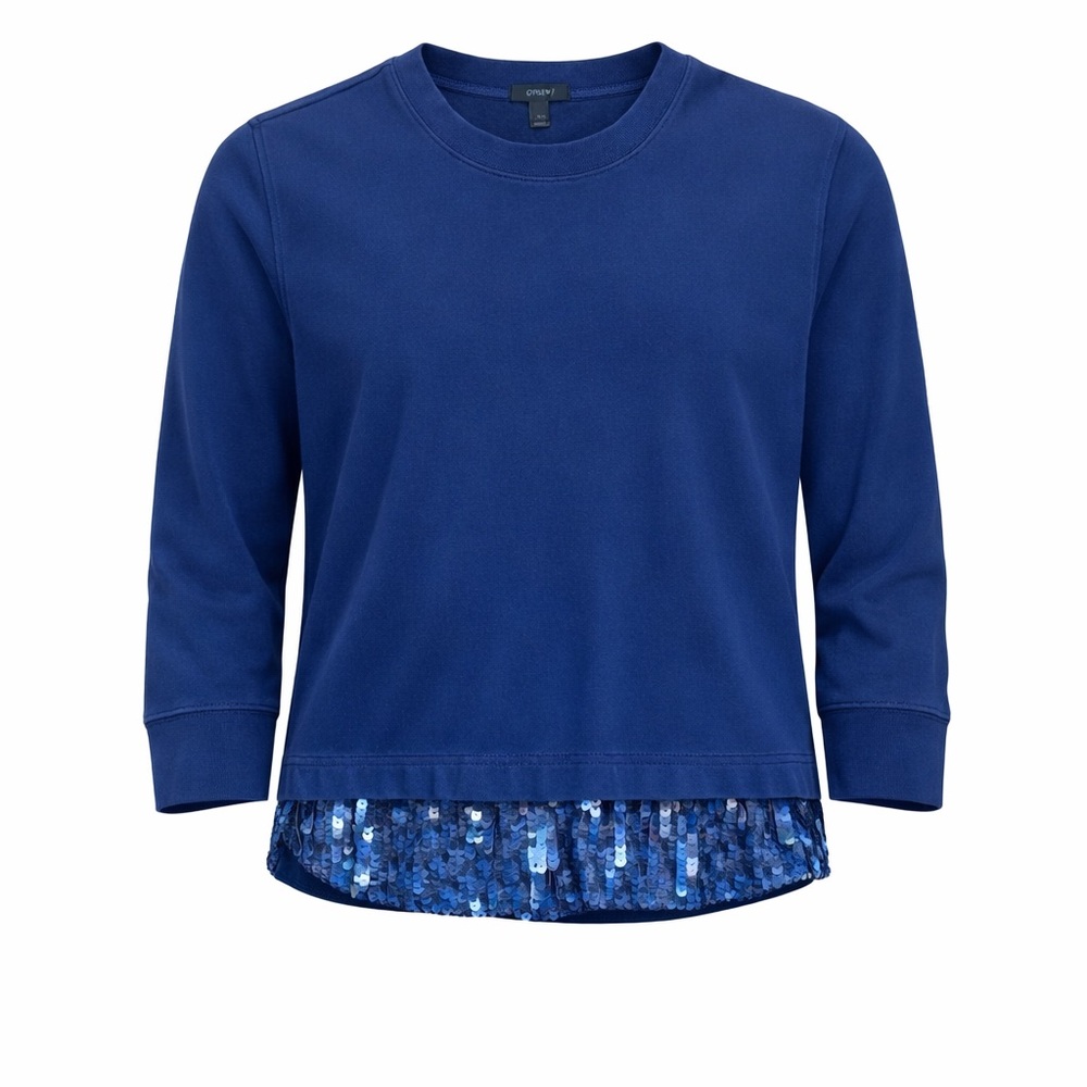 J.Crew Navy Blue Sequin Hem‎ Sweatshirt 3/4 Sleeve Pullover Top Women's Medium
